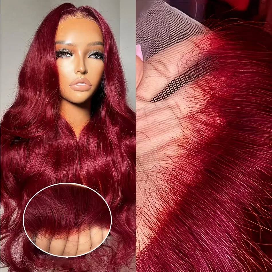 

Цветные парики 99j Body Wave Burgundy 13x6 HD Lace Frontal из бразильских волос, предварительно прорезанные, 13x4 HD Lace Red, из натуральных волос Remy для женщин
