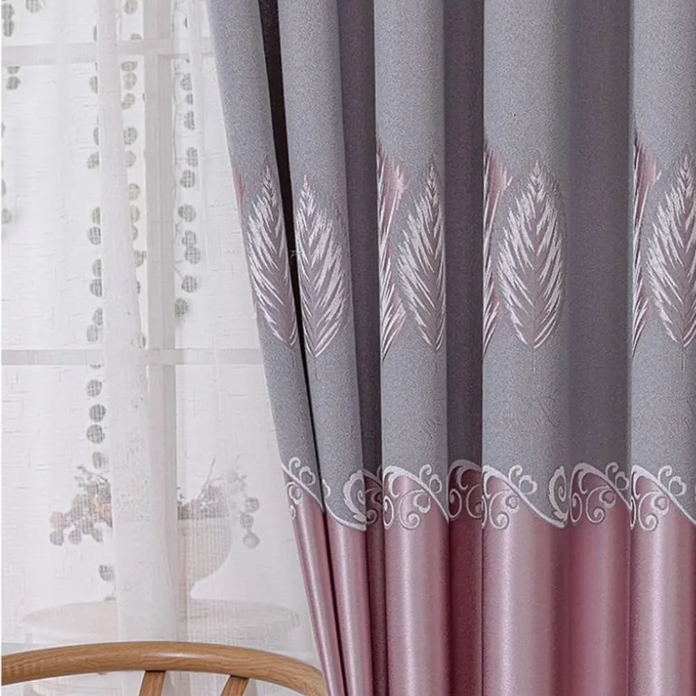 1 Panel 140cm Width European Jacquard Curtain for Living Room Flower Patterned Jacquard Room Darkening Curtain