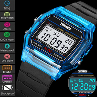 Skmei Women Digital Watches Fashion Transparent Case TPU Strap Led Waterproof Swimming Sports Wristwatch Female Alarm Clock