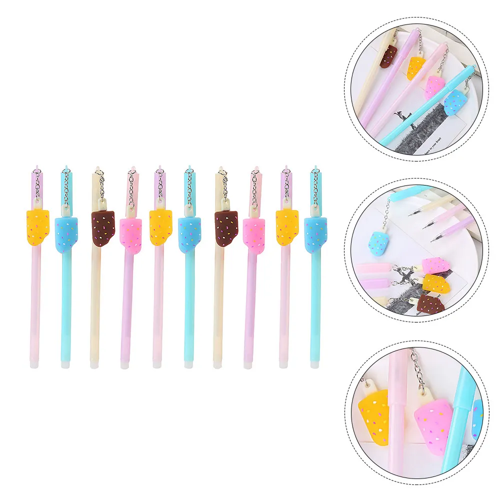 

10Pcs Lovely Ice Cream Style Gel Pens Hanging Ornament Design Plastic Refillable Writing Pens for School Office