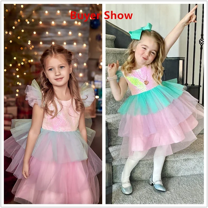 Unicorn Rainbow Dress Baby Girls Clothes for Party 3-10Y Kids Birthday Prom Gowns 2024 Summer Fashion Chilren Girl Unicorn Sets