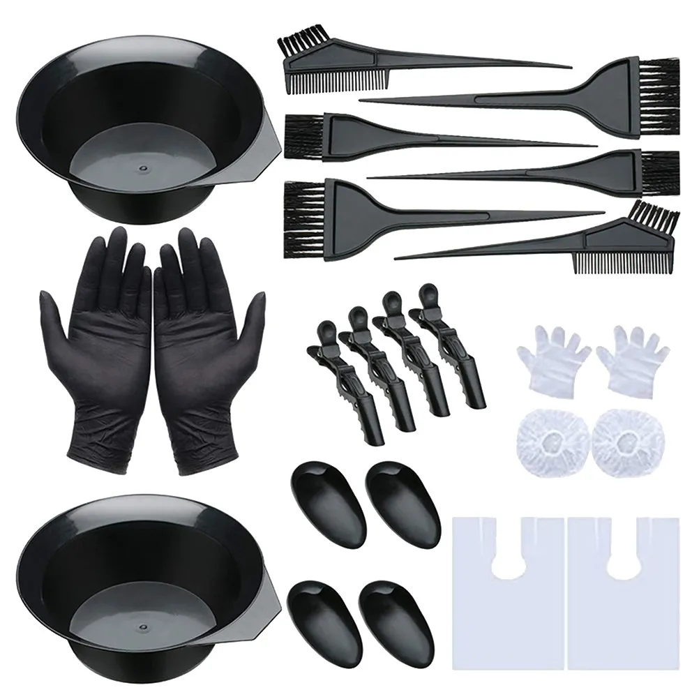

Набор для окрашивания волос: профессиональный комплект для салона и домашнего использования, включающий чаши, расчески, зажимы, перчатки, накидки, одноразовые шапочки для душа