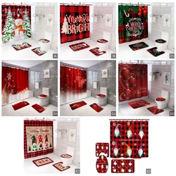 4pcs/Set Christmas Shower Curtains Snowman Christmas Tree Xmas New Year Bathroom Decor Non-slip Rug Bath Mats Toilet Lid Cover