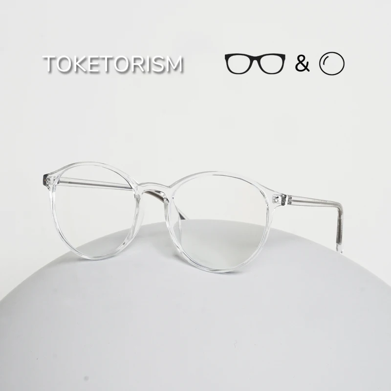 Toketorism Anti Blue Round Optical Glasses Woman Ultralight Transparent Men's Reading Eyeglasses