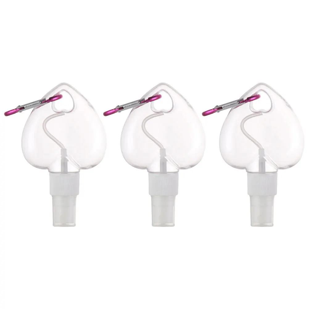 3 個のハート型スプレーボトル漏れ防止ポータブルトラベルサブボトルカラビナ付き化粧品香水ミスト詰め替え可能空