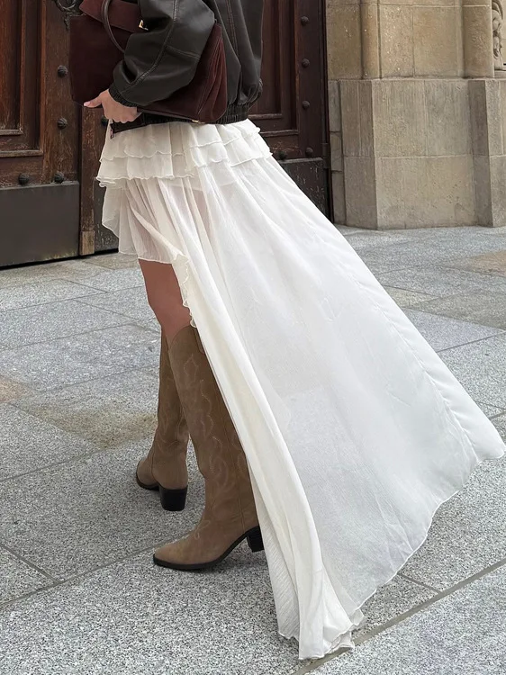 Gonna da donna casual Faion con orlo asimmetrico in vita elastica, gonna a trapezio versatile e ampia in fibra di poliestere