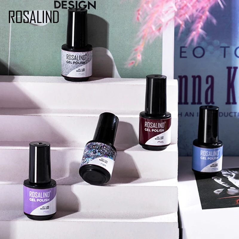 ROSALIND Set da 5 pezzi Set di smalti per unghie in Gel Kit per unghie Glitter Vernis Base semipermanente per Nail Art Top Coat Kit ibrido di smalto Gel UV