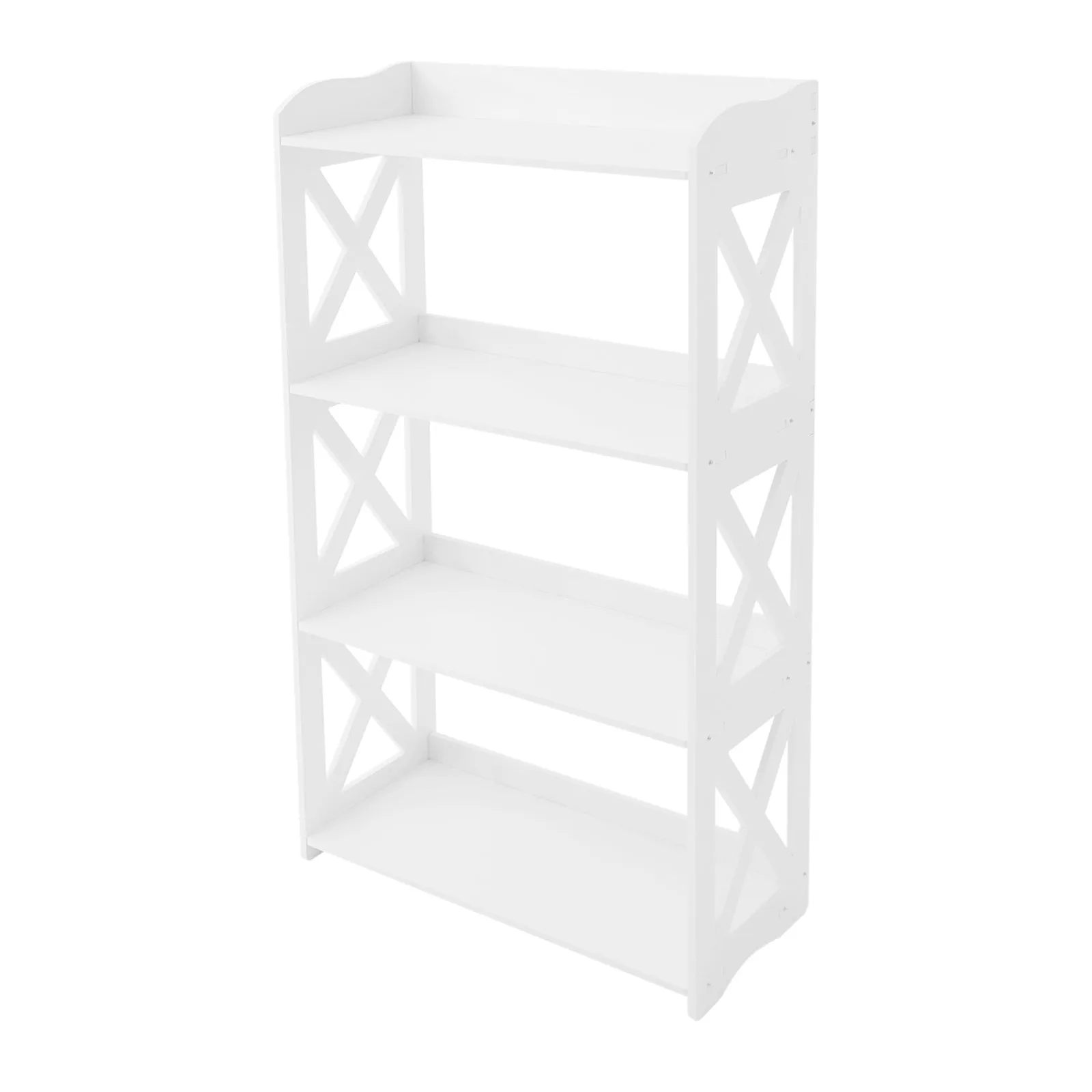 4-stufiges PVC-Bücherregal, weißes offenes Regal mit geräumiger Stauraum, stabiles wasserabweisendes Bücherregal, moderner, bodenstehender Organizer – Detail 7