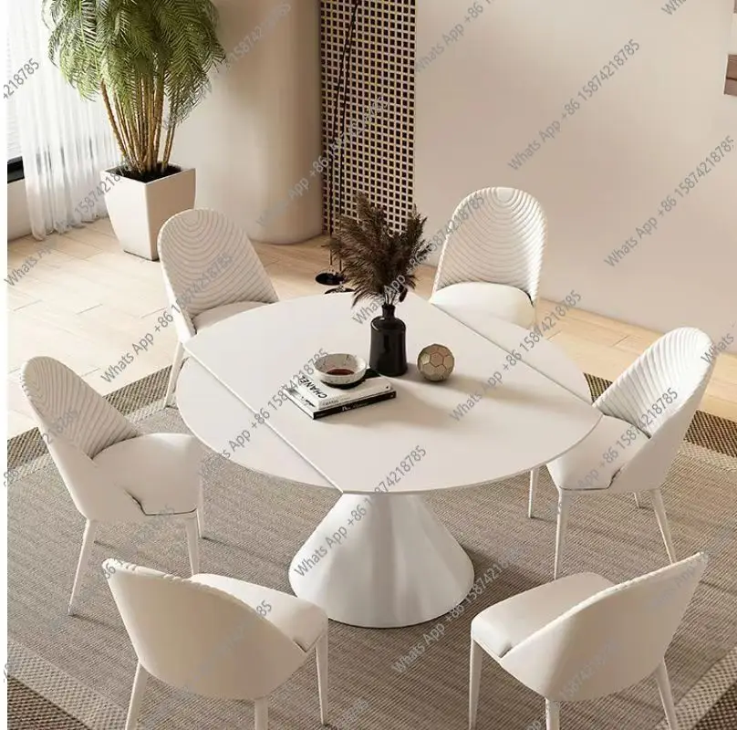 

French cream wind retractable folding rock slab dining table retractable square and round household small apartment dining table
