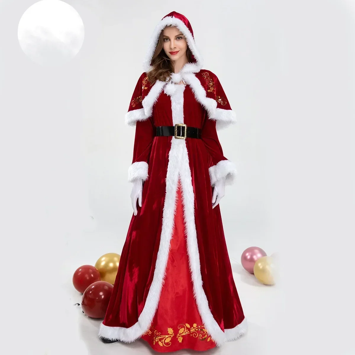 

New Woman Santa Claus Cosplay Costume Red Deluxe Velvet Fancy Christmas Dress Suit Adult Women Xmas Party Costume