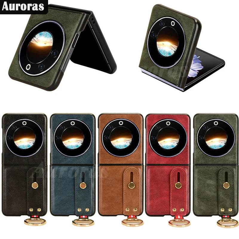 

Auroras For Tecno Phantom V Flip 5G Case With Wristband Leather Folding Shockproof Shell For Tecno Phantom V Flip Cover Fundas