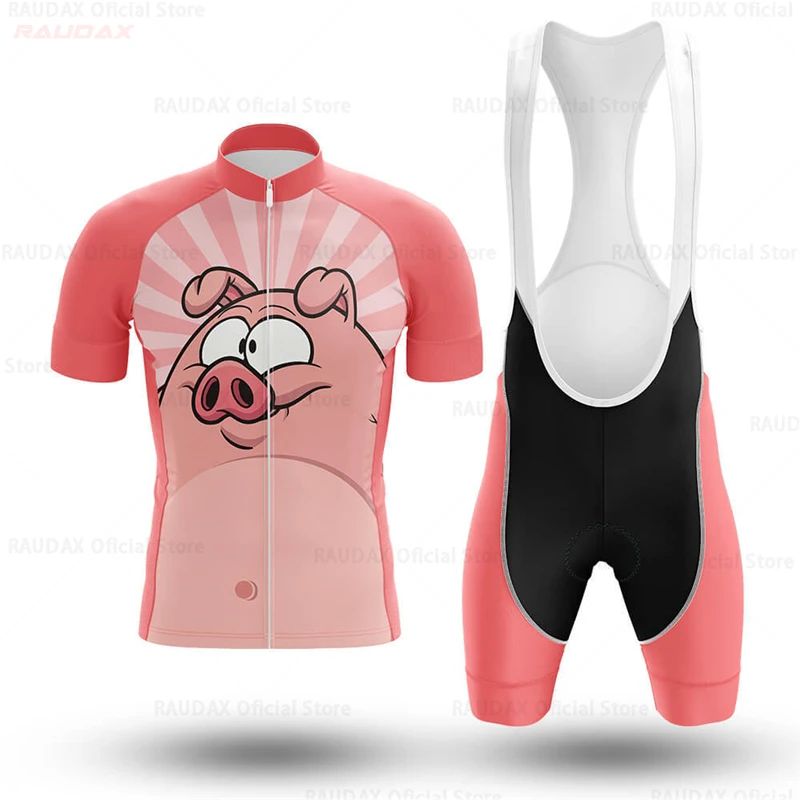 Funny Pig 2023 New Cycling Jersey Set Mens Cartoon Anime Pink Clothing Road Bike Shirts Bicycle Bib Shorts MTB Wear Maillot Ropa