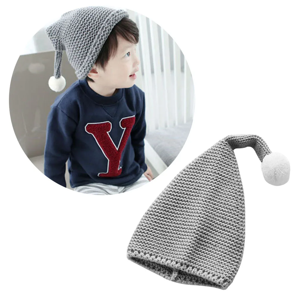 

Grey Christmas Knit Hat for Kids Warm Winter Beanie Stitching Soft Skin-Friendly Santa Role Play Gift