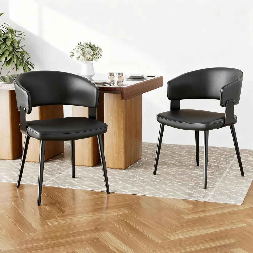 Pair of Modern Style Faux Leather Dining Chairs with Metal Legs for Kitchen and Living Room