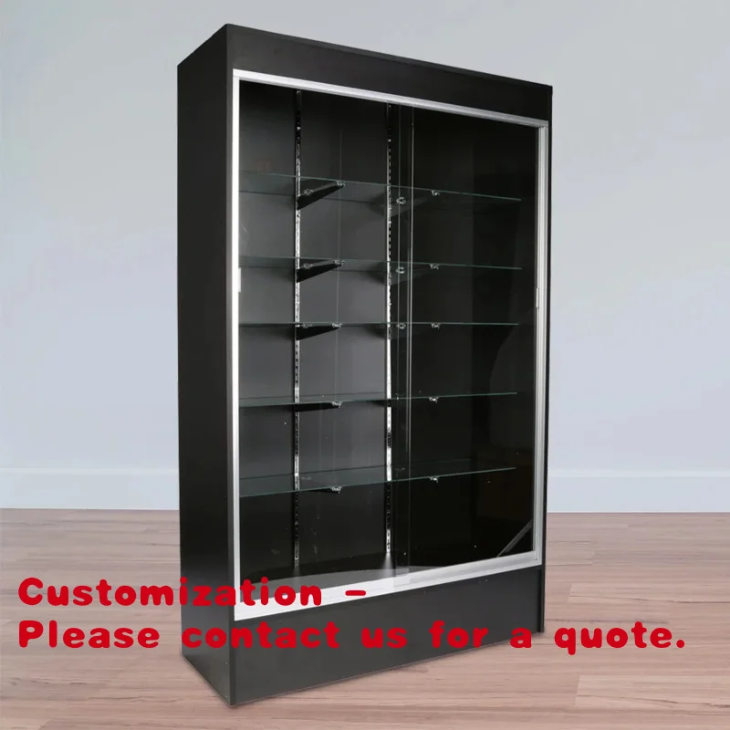 

Customize.Custom 48\ Long Rustic Dark Full View Wall Light Fiberboard MDF Board Glass Showcase Display Cabi
