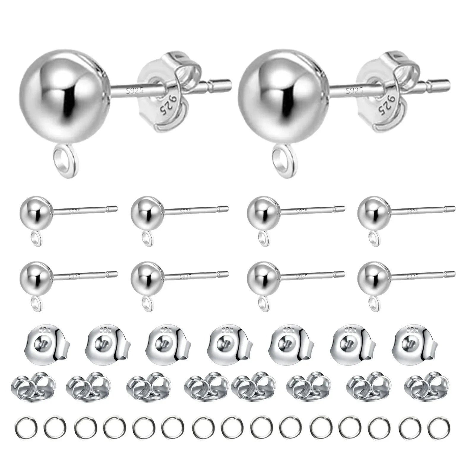 20-Pack 925 Silver Ear Studs | 4x16mm Size with 6mm Backs & 50x4mm Jump Rings | Jewelry Supply Kit