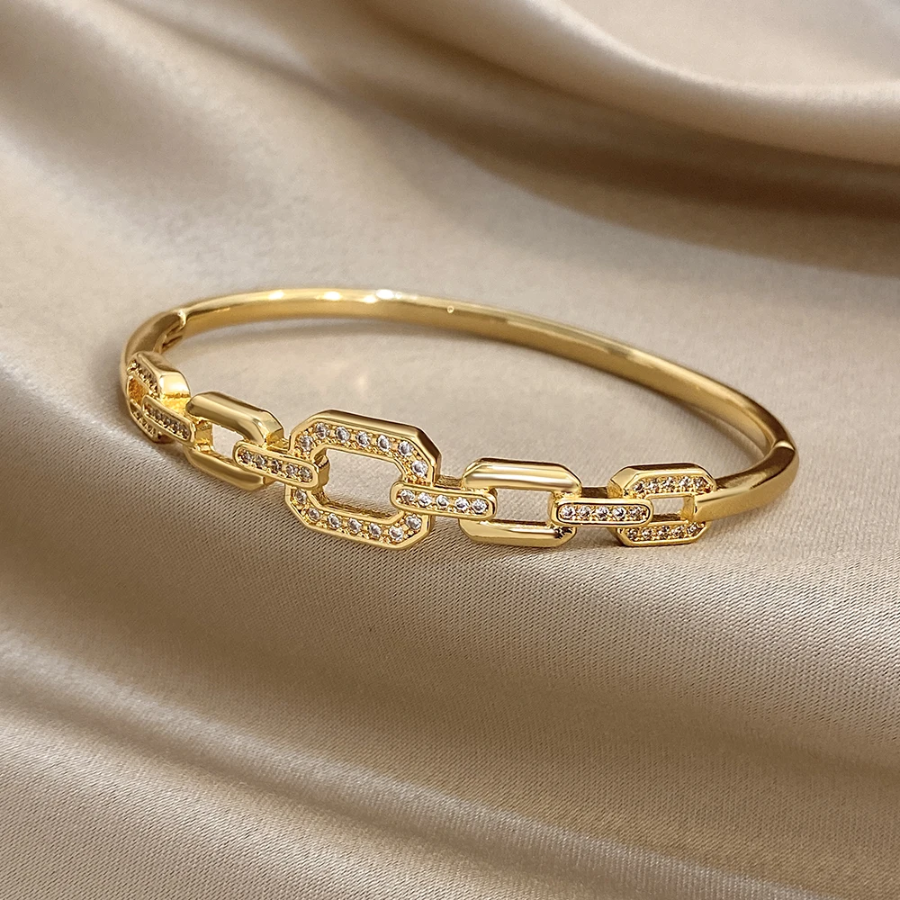 Greatera Luxus Zirkon Dekoration Vergoldet Manschette Armreif Frauen Hohe Qualität Hohl Platz Original Design Armband Schmuck