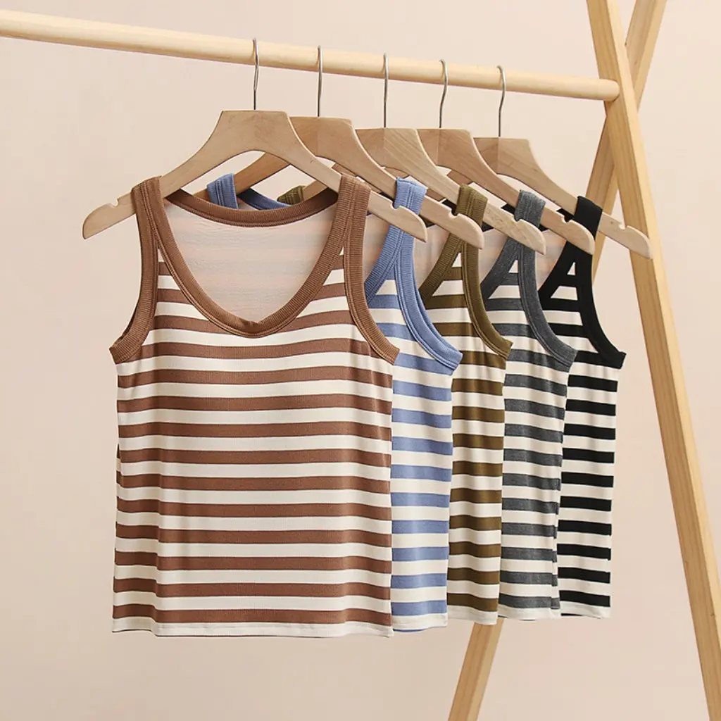

Women's Breathable Striped Vest Sleeveless Sunscreen Clothing Inner Bra Pad One-piece Summer Outer Wearing Base All-match Vest