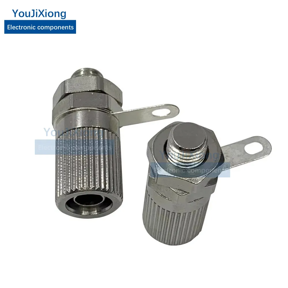 

2Pcs M6 All-copper Nickel-plated Terminal, Metal Grounding Pillar 4mm High Current Banana Socket Terminal