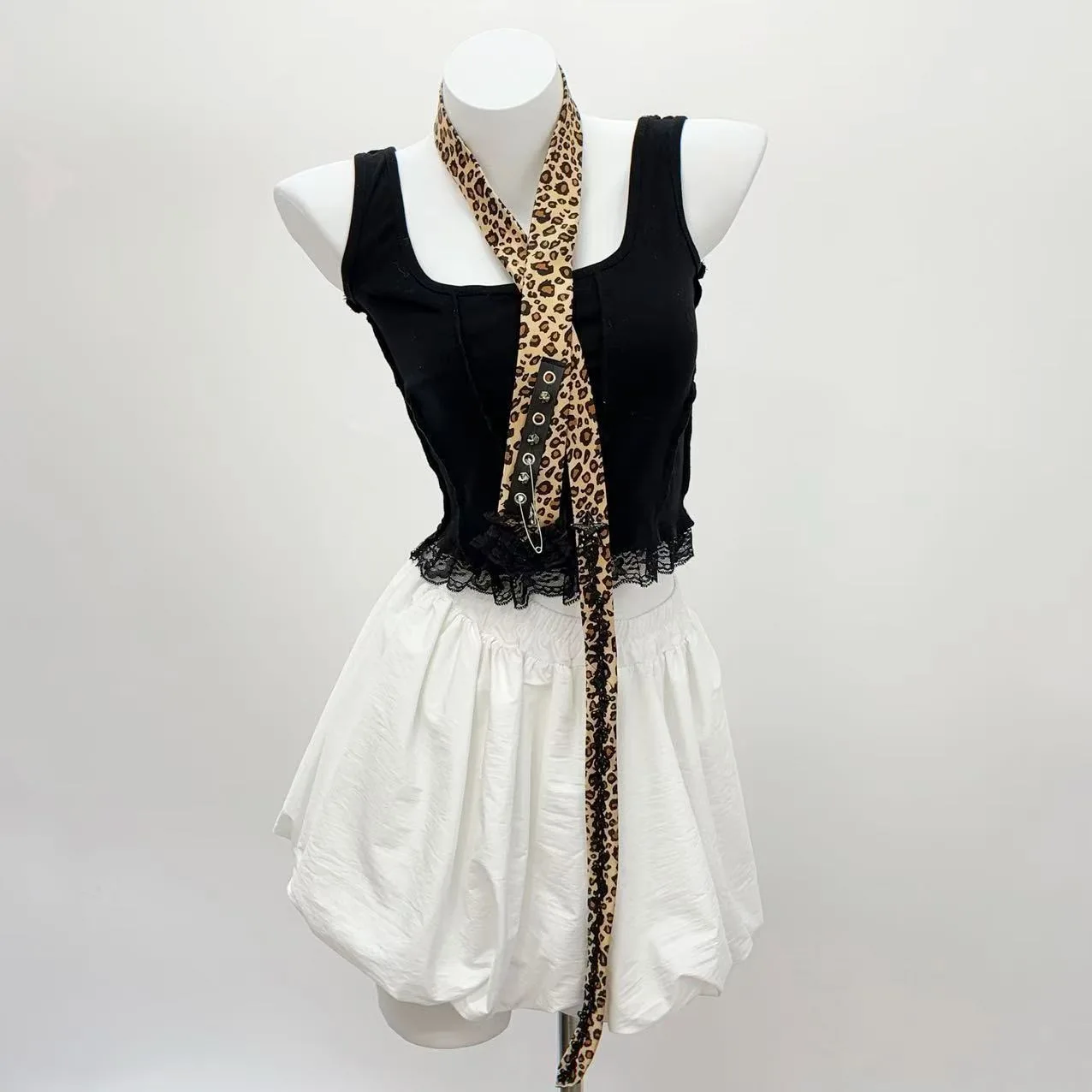 Y2k retro leopardo rebites pinos harajuku cachecol feminino menina de alta qualidade moda lenço festa cachecol acessório requintado