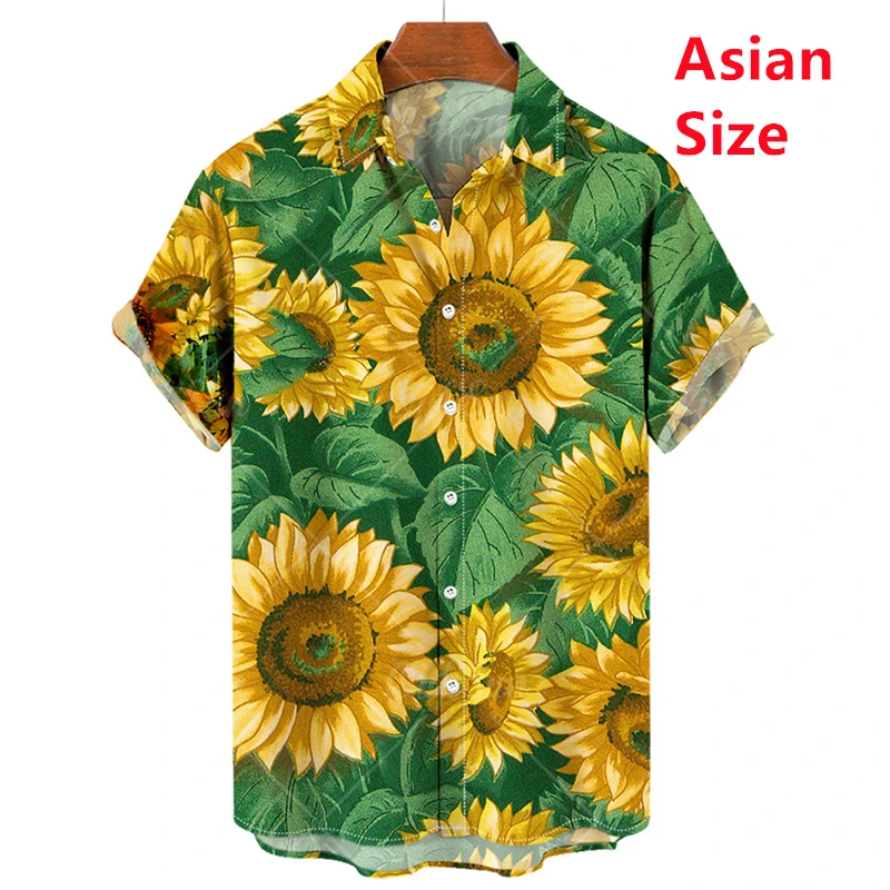Men's Hawaiian Shirts 3D Print Sunflower Graphics Fashion Button Short Sleeved Lapel Streetwear Hawaiian Shirts For Men Summer