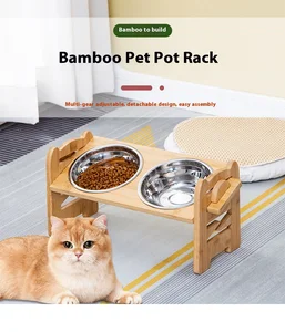 Mangkuk Anjing Tinggi Dudukan Pengumpan Anjing Dapat Disesuaikan Miring Bambu dengan Mangkuk Makanan Baja Tahan Karat untuk Aksesori Hewan Peliharaan Kucing Anak Anjing 12 mangkuk anjing tinggi penjualan terbaik - №