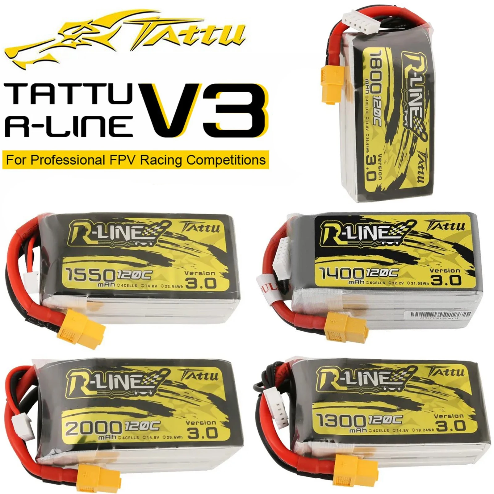Tattu R-Line 3.0 V3 1300/1400/1550/1800/2000mAh 120C 4S 6S 14.8V Lipo Battery XT60 Plug FPV Racing Drone RC Quadcopter