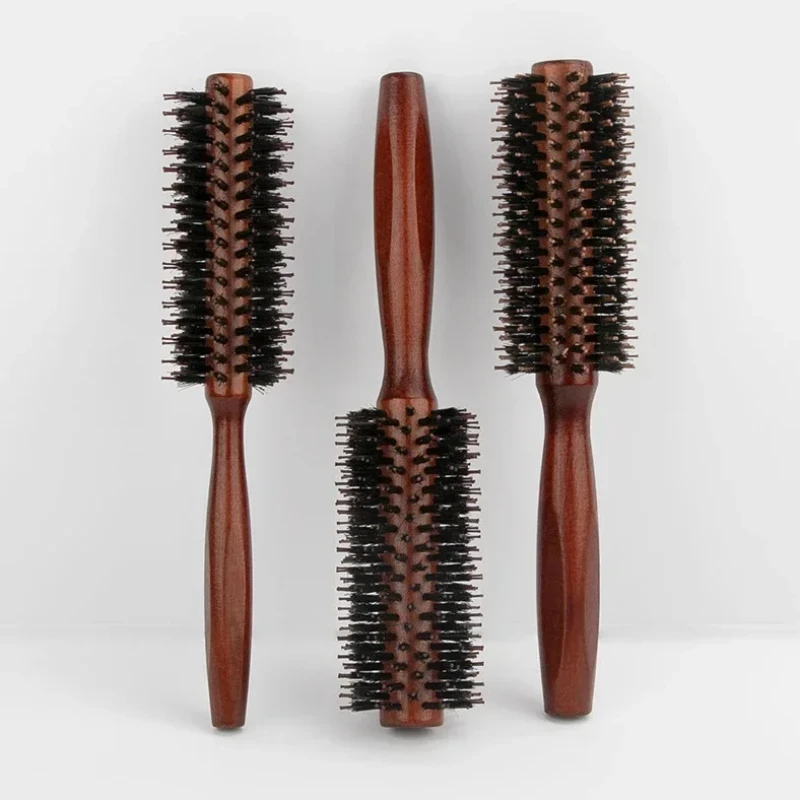 Wood Boar Bristle Hair Round Brush Anti Static Hairdresser Styling Tools Teasing Comb for Hair Curly Comb Hairbrush