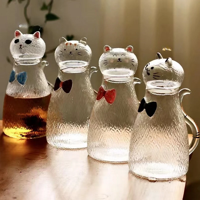 Cat Hammer Patterned Cooling Water Bottle,Glass High Temperature Resistant Large Capacity Tea Pot,Restaurant Coffee Pot Pitchers