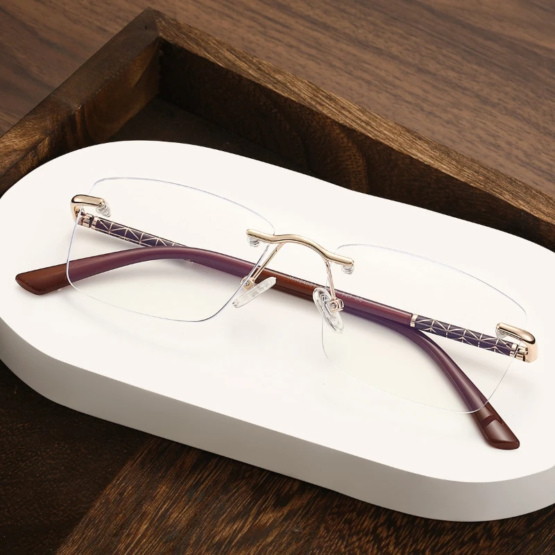 EYORA Vintage Rimless Metal Men Business Reading Glasses Myopia Eyewear Hyperopia Anti Blue Ray Progressive Photochromic Eyewear