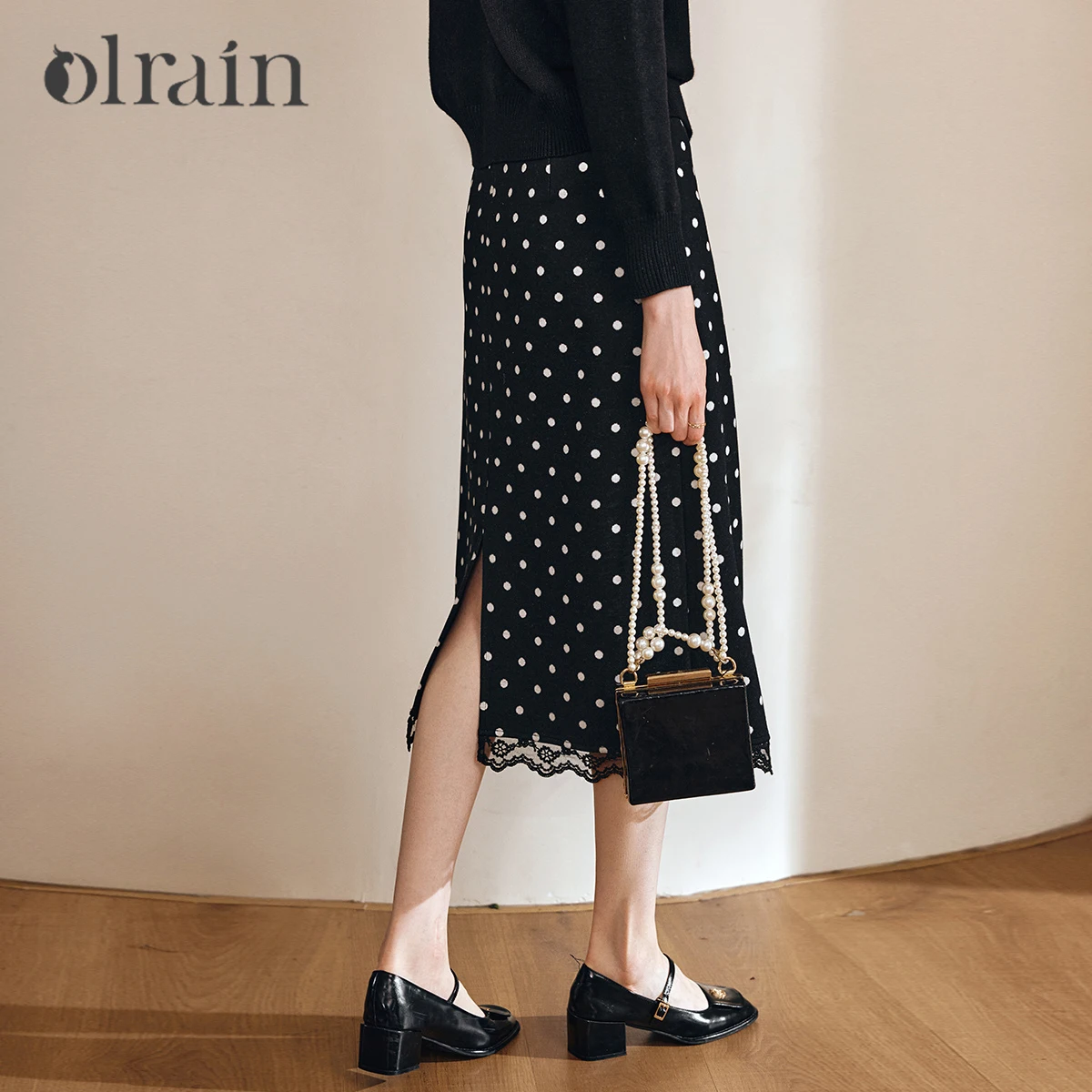 

OLrain Elegant Ladies Skirts for Woman Autumn 2025 Polka Dot A-line Midi Skirt Commute Lace Skirt Female Clothing O57QB001355