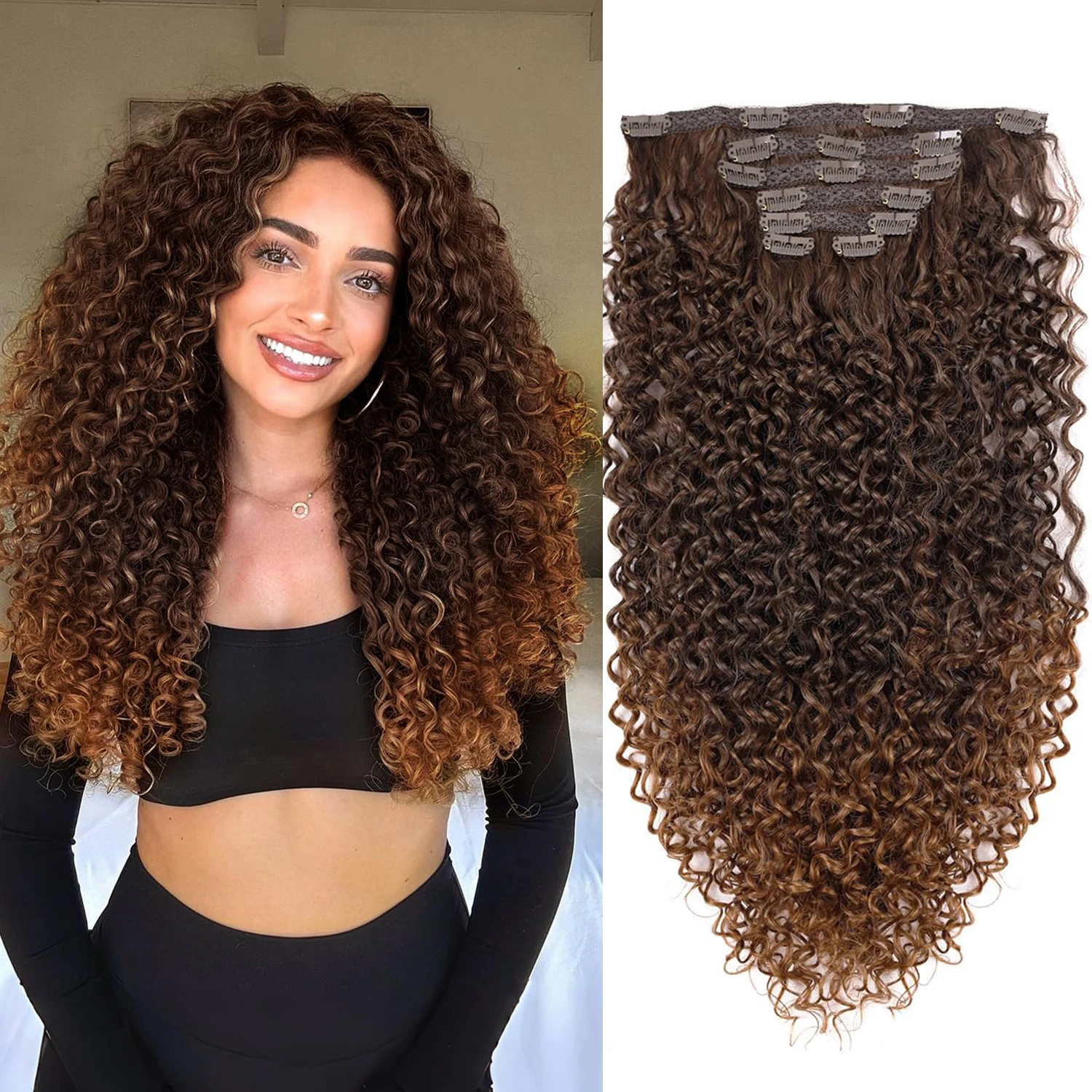 18/20/24/26 بوصة غريب مجعد دبابيس داخل وصلات الشعر المستعار ، لحمة مزدوجة كامل الرأس اليابانية ألياف مقاومة للحرارة الاصطناعية مجعد الشعر