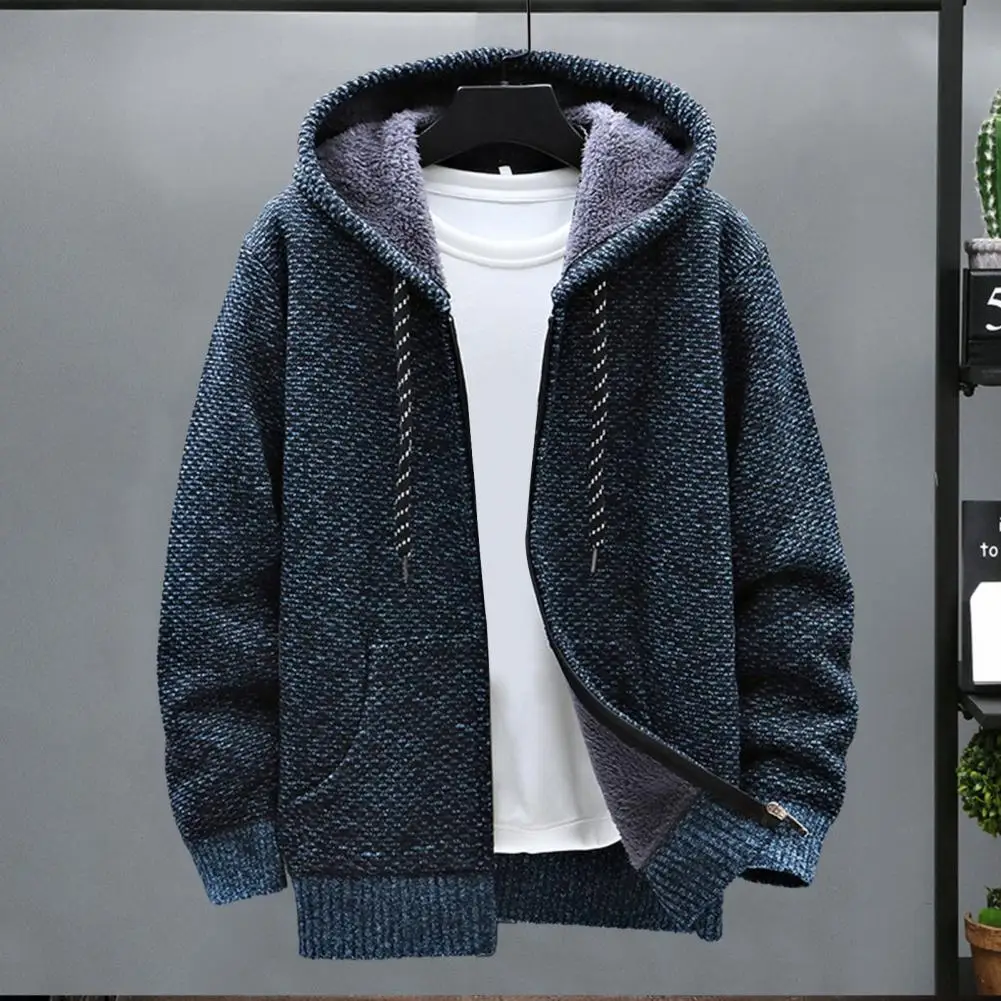 Men's Knit Fleece Sweater Striped Coat Cardigan Hoodies Winter Autumn Thick Warm Windbreaker Pullovers Male Clothing