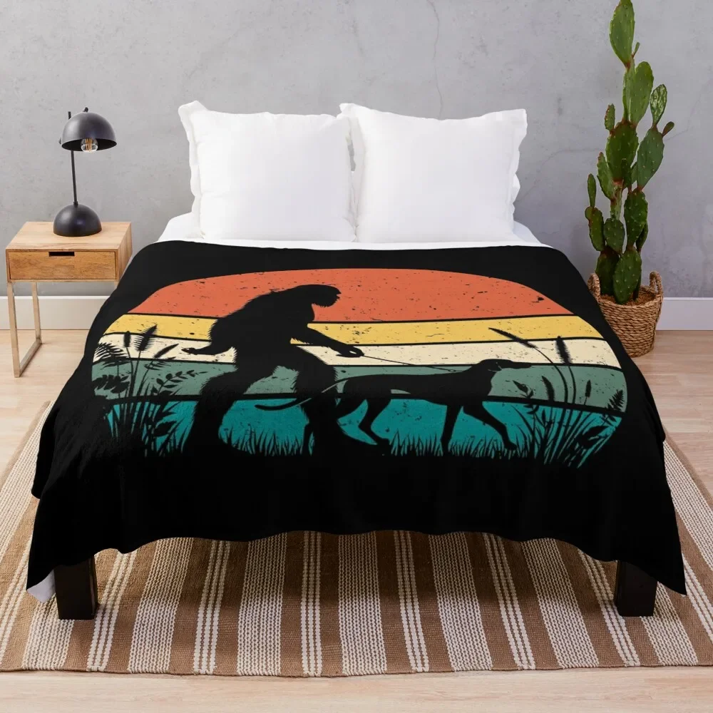 

Bigfoot Walking a Vizslas Dog Vintage Sunset Hiking Dog Lover Throw Blanket Cozy Light Blanket for Travel Camping Picnic