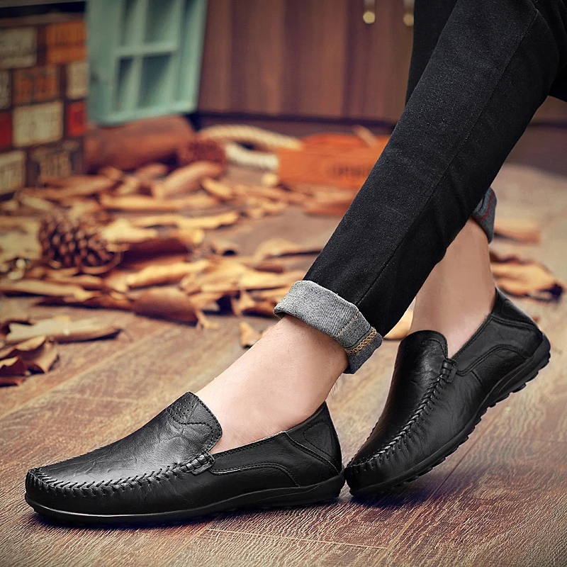 Handmade Shoes Genuine Leather Casual Shoes For Men Flat Platform Walking Shoes Outdoor Footwear Loafers Breathable Sneakers