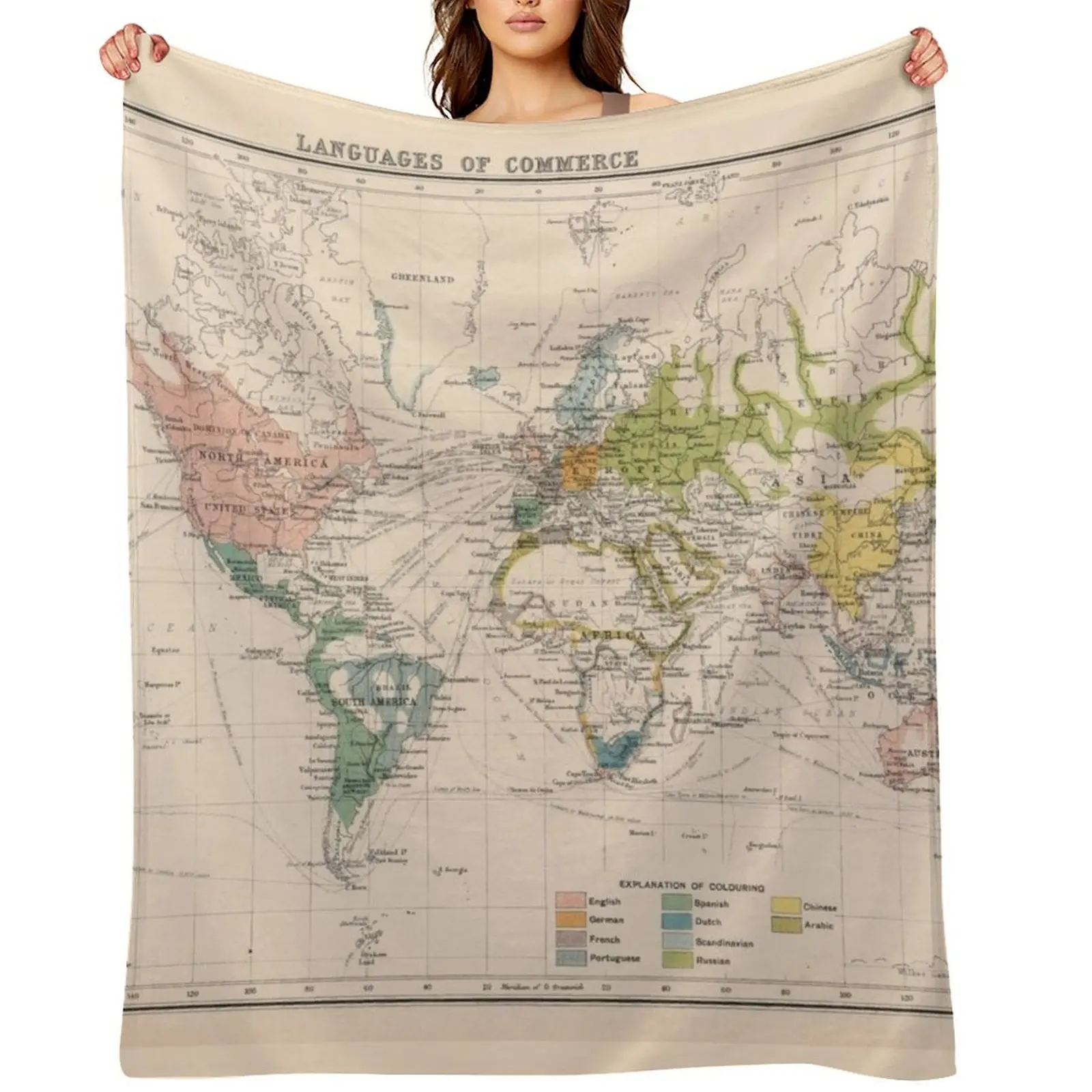 Old World Language Map (1907) Vintage Global Linguistic Atlas Throw Blanket Travel Designers Bed Retros Blankets