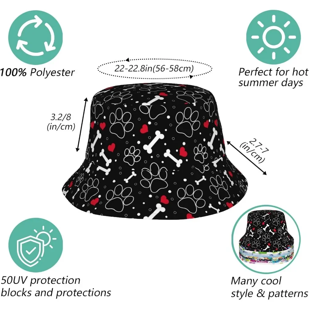 Dog Paw Fisherman Cap Hip Hop Gorras Summer Unisex Printing Bucket Hat Outdoor Gardening Beach Camping Hiking Fishing Caps