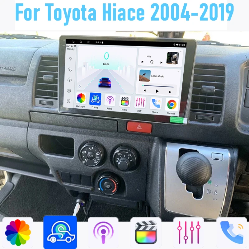 10'' For Toyota Hiace 2004-2019 Car Radio Stereo Wireless Apple Carplay Android 15 Auto GPS Camera Google Map Head Unit WIFI