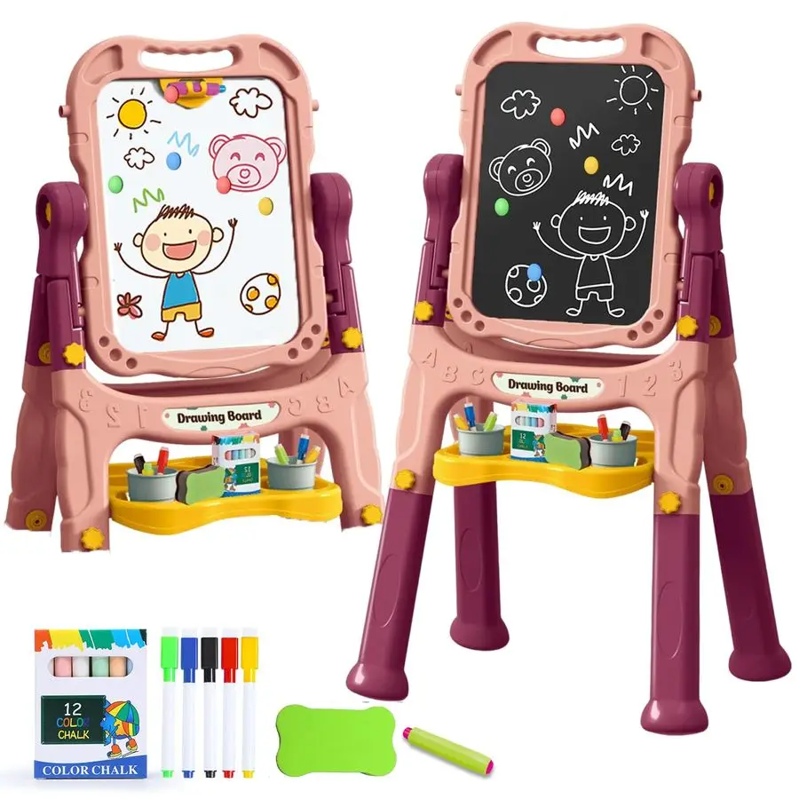 

Art Easel for Kids, DoubleSided Magnetic Whiteboard amp Chalkboard with Painting Accessories, Rotatable Easel Toy, Great Christ