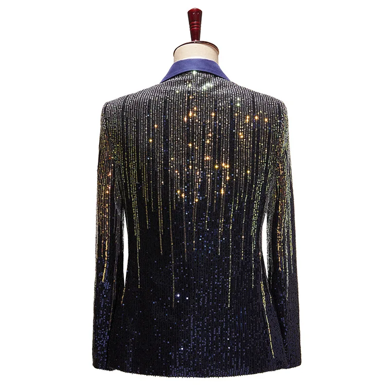 Men Sequin Outfit Blazer Jacket Stage Costume Shooting Star Fasion Clothes Banquet Chorus Dress Singer Dancer Party Prom