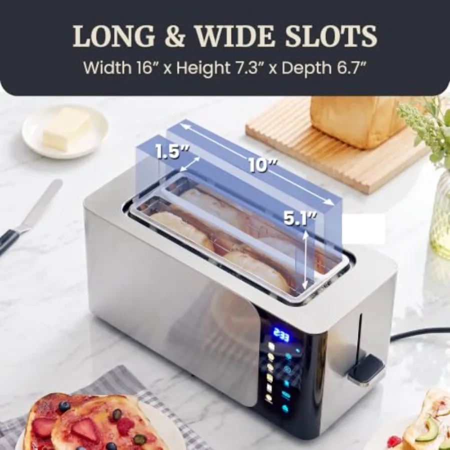 SmartToast digital toaster for kitchen use, stainless steel body in matte black with precise browning control and wide slots