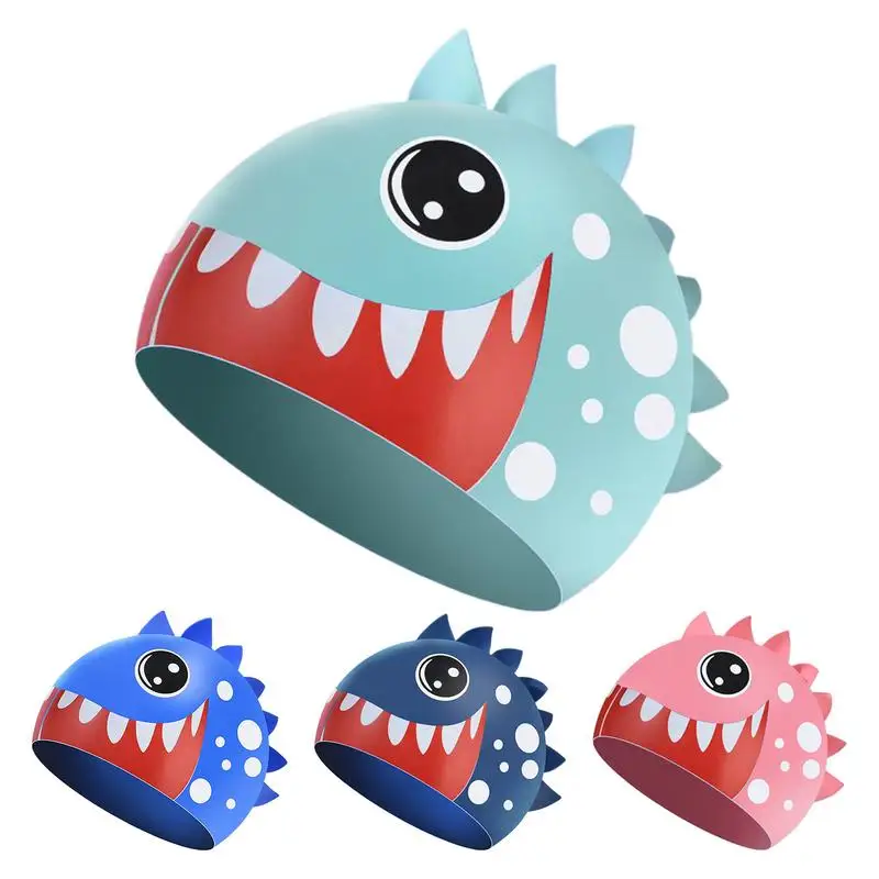 

Swim Hats For Kids Shark Waterproof Silicone Kids Swim Hat Waterproof Leakproof Bathing Accessories Stretchable Non-Slip Sports