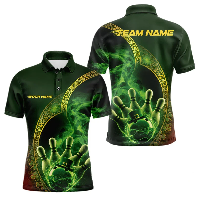 Custom Team Name Green Dartboard Bowling St Patrick Day Polo Shirts For Men Luckiest Shamrock Short Sleeve Sport Jerseys Shirt
