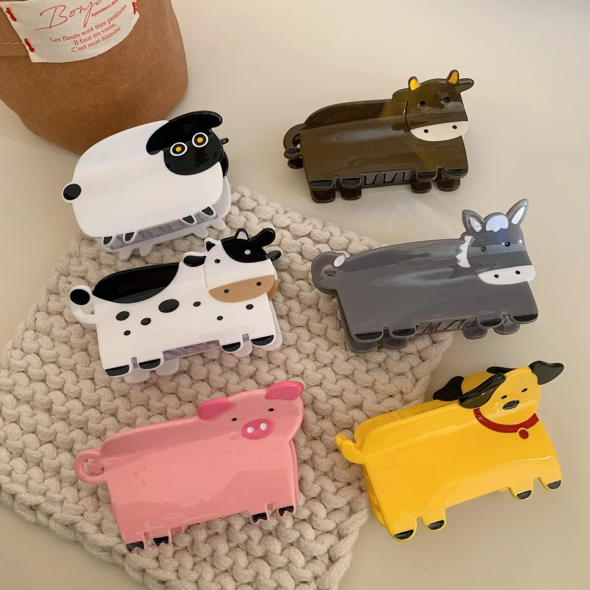 

New Cute Cartoon Animal Series Grip Acetate Hair Claw Pig Sheep Donkey Design Disc Hair Crab Clip Female Hair Accessories