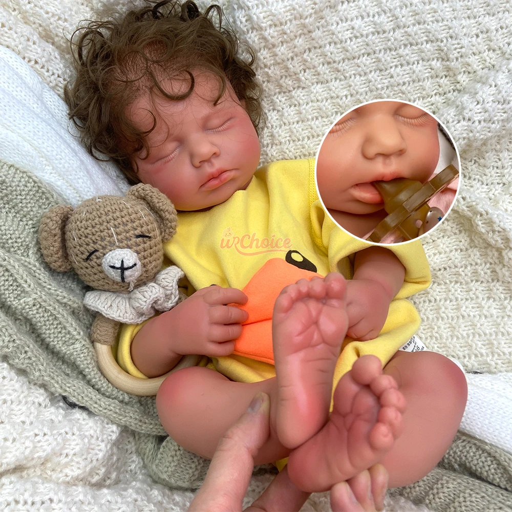 50cm Real Touch Full Soft Silicone Reborn Girl Can Use Pacifiers Loulou with Implanted Hair Handmade 3D Skin Tone for Alzheimer’s Patients Gift