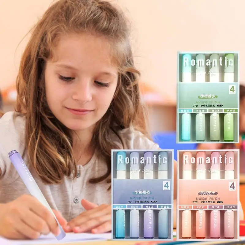 모란디 하이라이터 마커 펜, 귀여운 학교 용품, 사무실 공부용 미적인 문구, 4 개