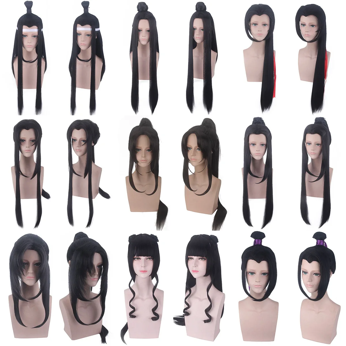 Synthetic Cosplay Wig Ancient Style Black Widow’s Peak Universal Look for Costume Party Anime Fashion Styling