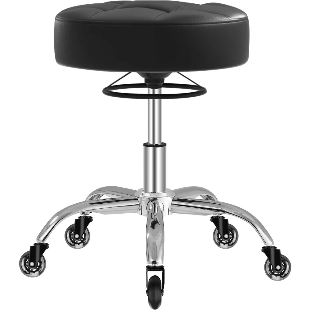 Rolling Stool Heavy Duty 400lb: Super Soft Seat Cushion,360° Swive,Height Adjustability,No Squeaky Noises,No Tip Over,New Upgrad