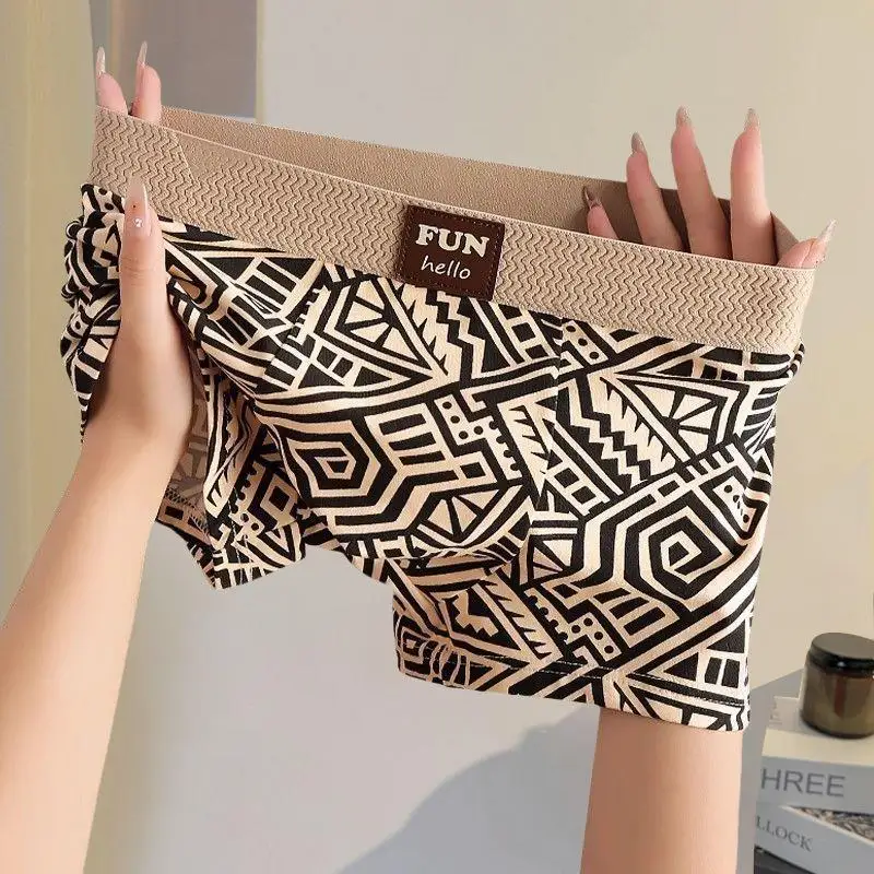 

New Retro Geometric Men's Underwear Trendy Youth Flat Angle Pants Pure Cotton Comfortable Breathable Male Quadrangle Pants