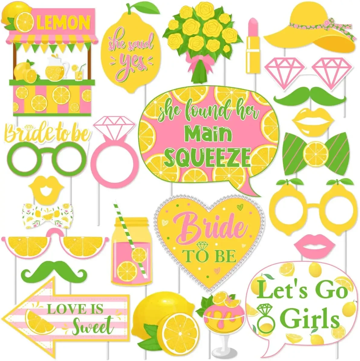 Lemon Bridal Shower Decorations, She Found Her Main Squeeze Photo Booth Props, Bachelorette Party Supplies